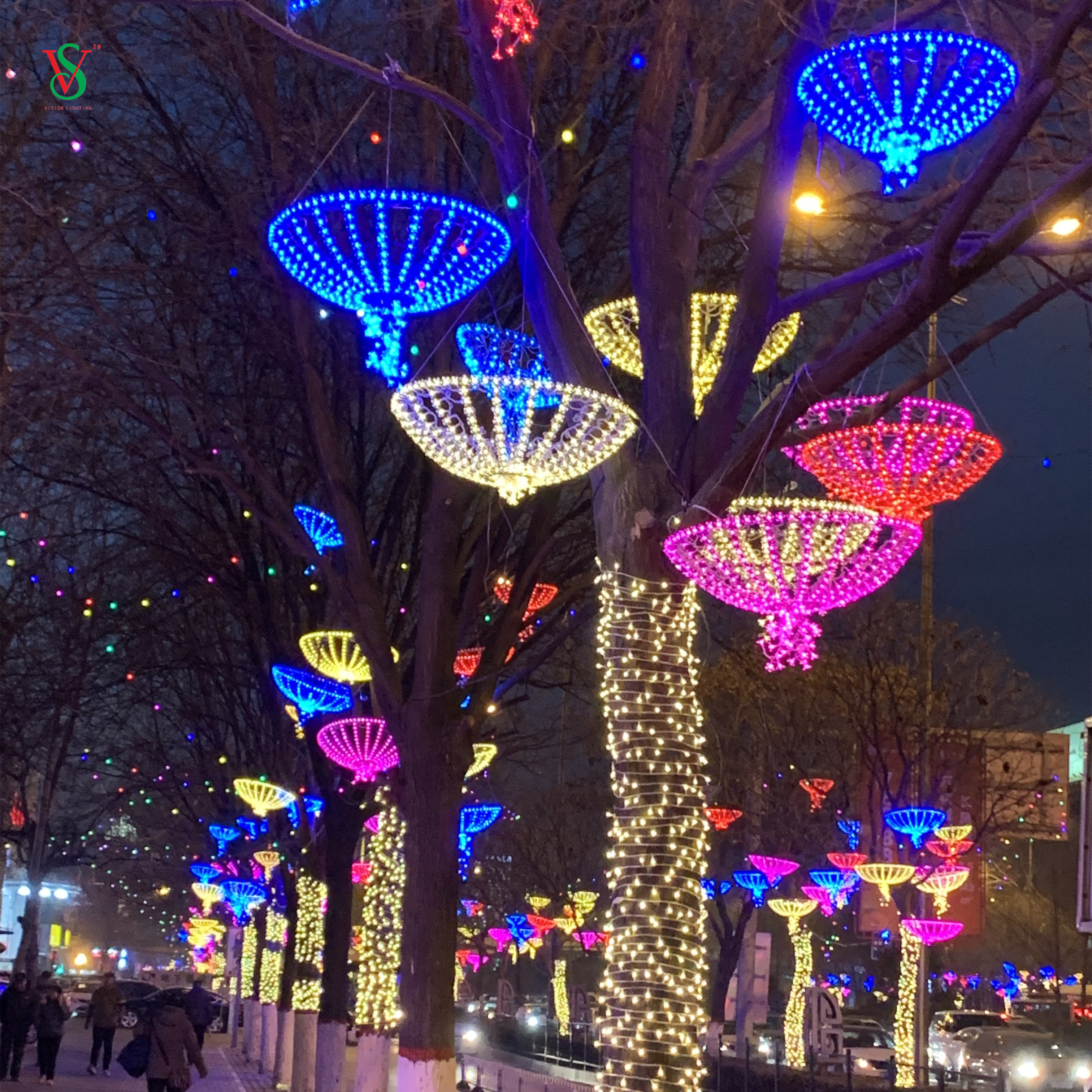 Анимированный Рождественский уличный декоративный светильник LED Sakura Umbrella Motif Light 