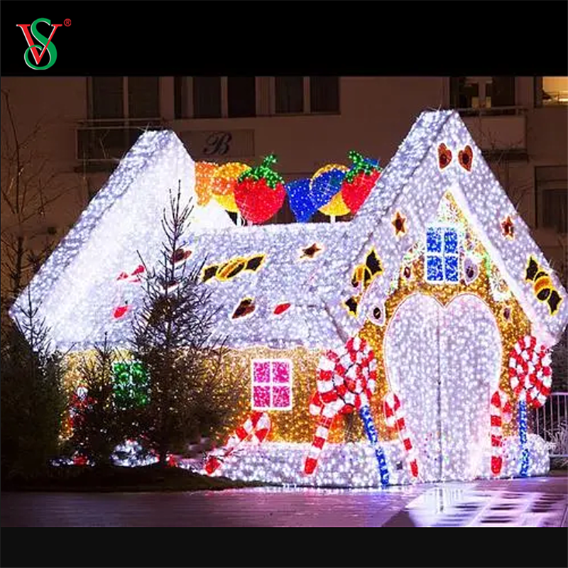 Открытый большой светодиодный 3D Gingerbread House Motif Light для рождественского светового шоу