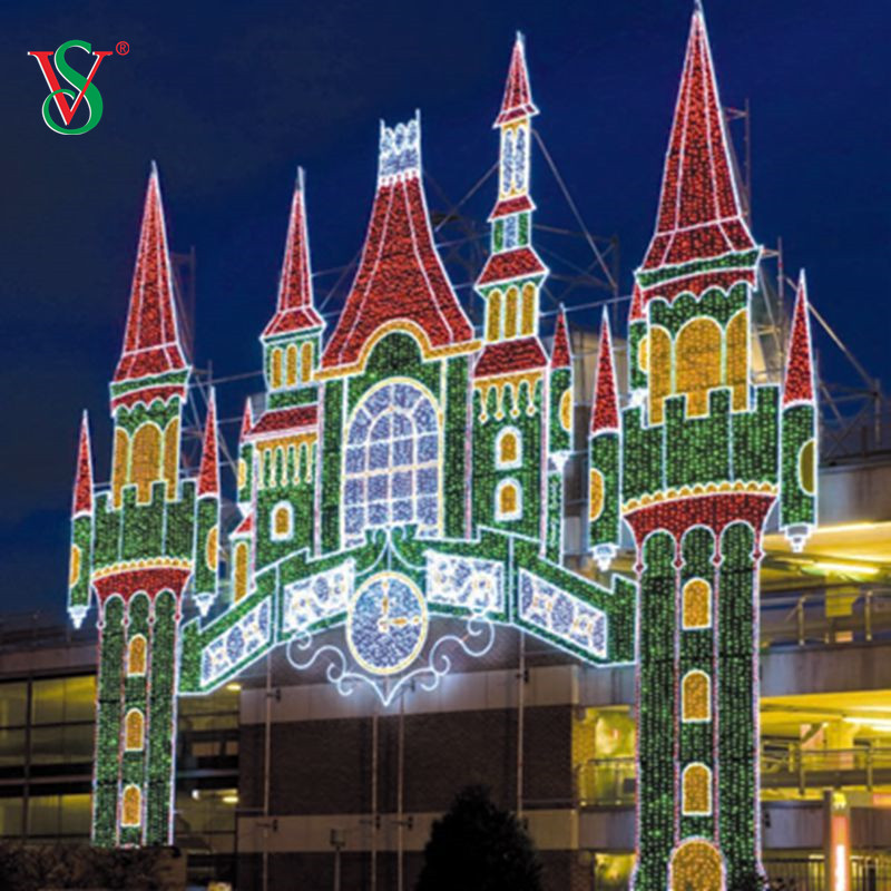 Открытый День Хэллоуина Мотив Огни Украшения Большой Замок Башня Скульптура Мотив Огни