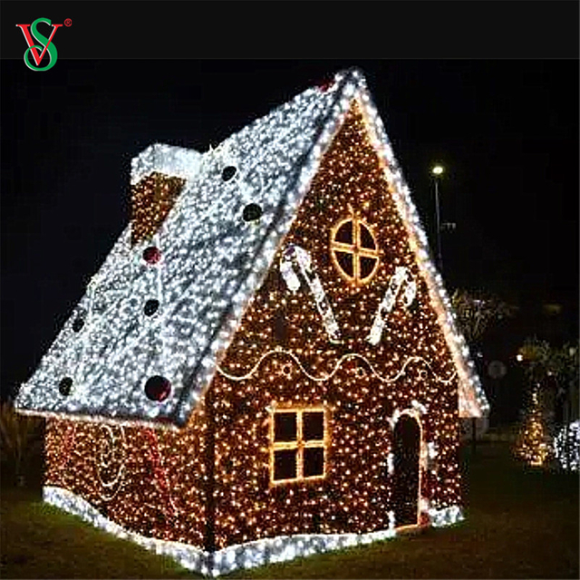 Открытый большой светодиодный 3D Gingerbread House Motif Light для рождественского светового шоу
