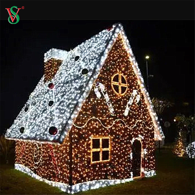 Открытый большой светодиодный 3D Gingerbread House Motif Light для рождественского светового шоу