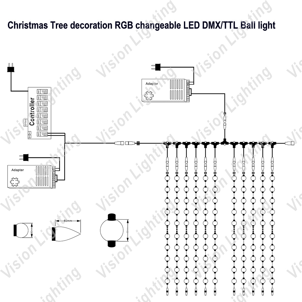 Программируемый WS2811 TTL пикселей LED RGB Новогоднее украшение IP65 Открытый мяч струнный свет