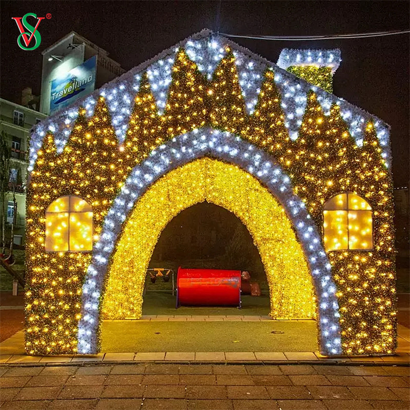 Открытый большой светодиодный 3D Gingerbread House Motif Light для рождественского светового шоу