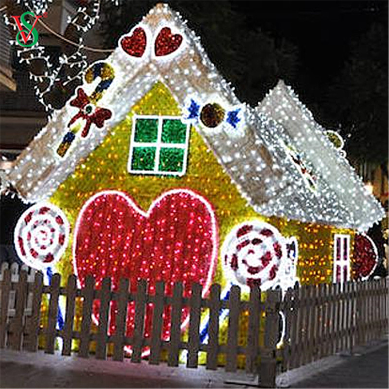 Открытый большой светодиодный 3D Gingerbread House Motif Light для рождественского светового шоу